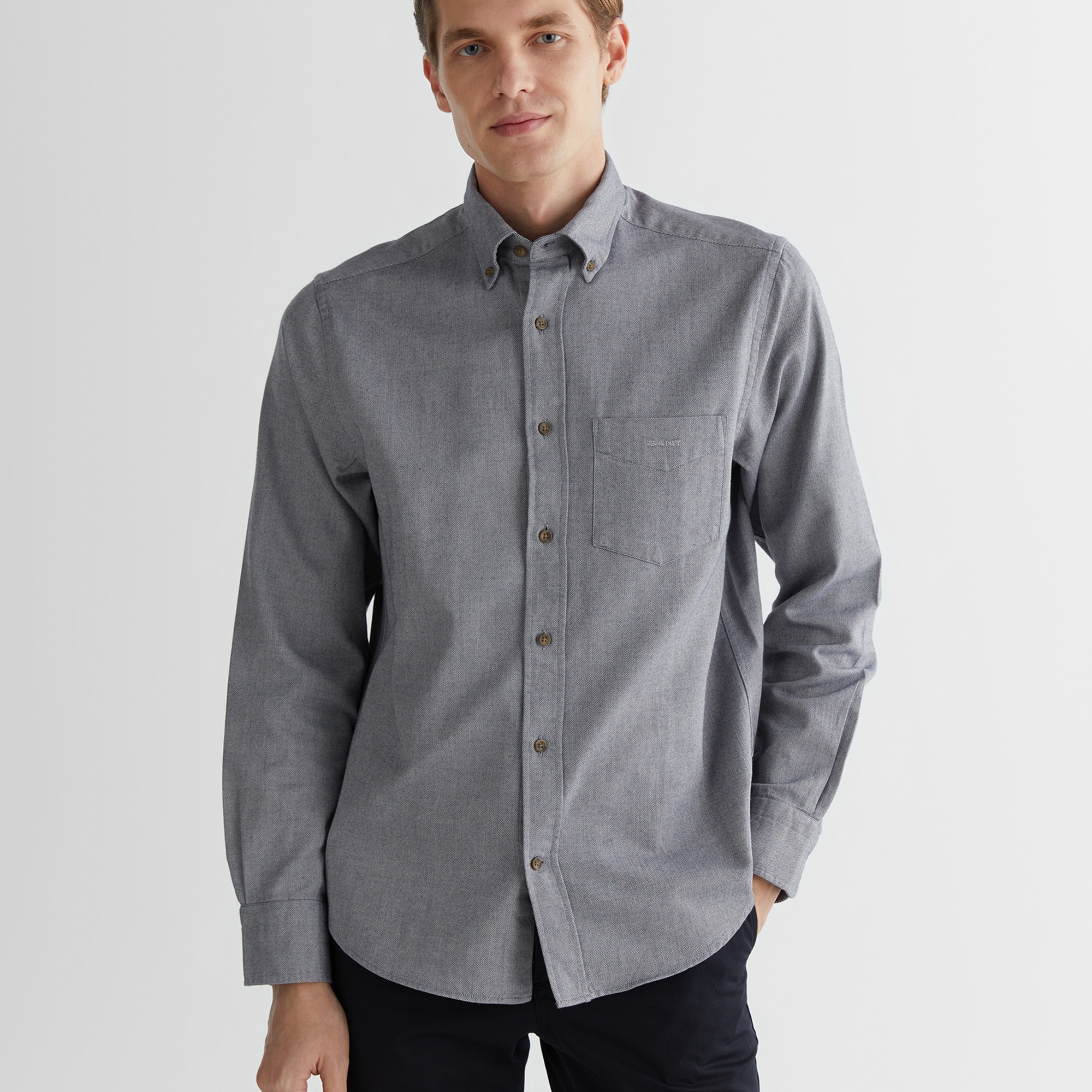 GANT Erkek Gri Regular Fit Düğmeli Yaka Gömlek