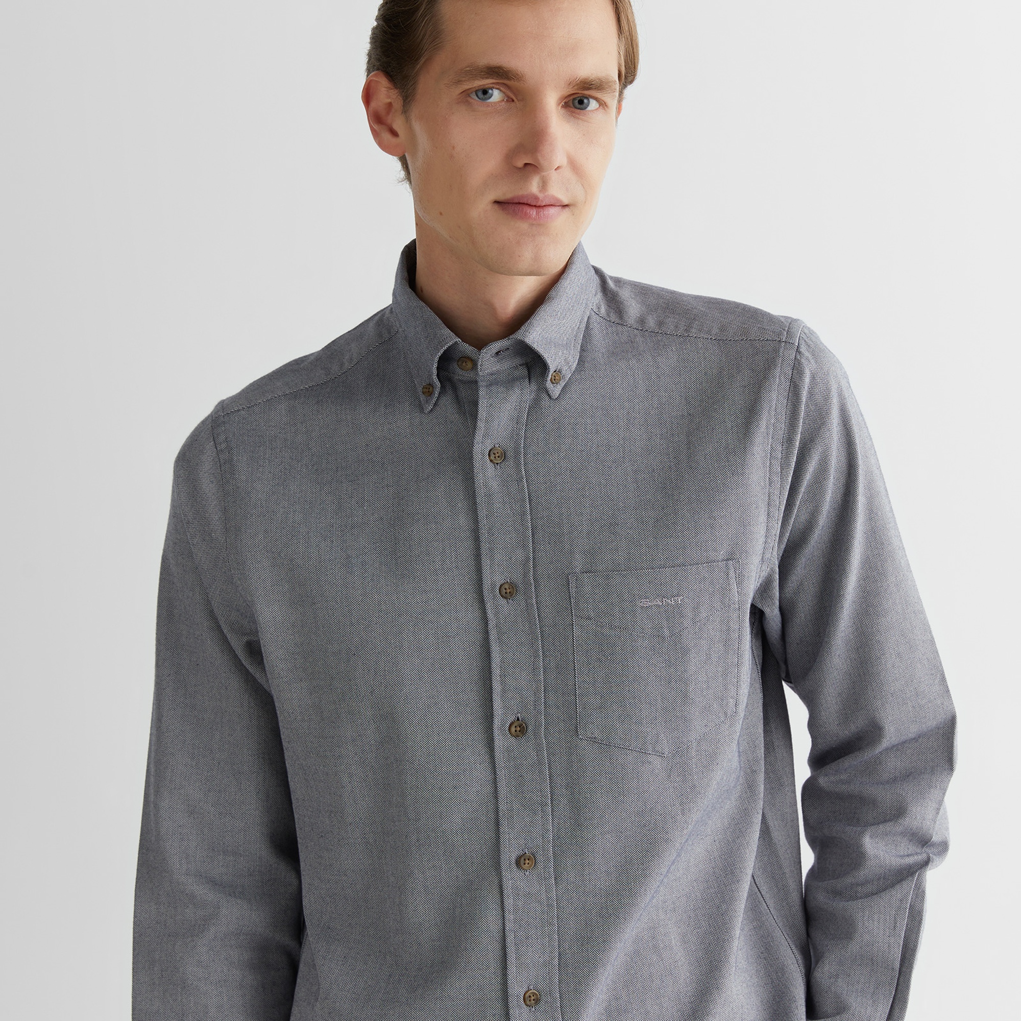 GANT Erkek Gri Regular Fit Düğmeli Yaka Gömlek