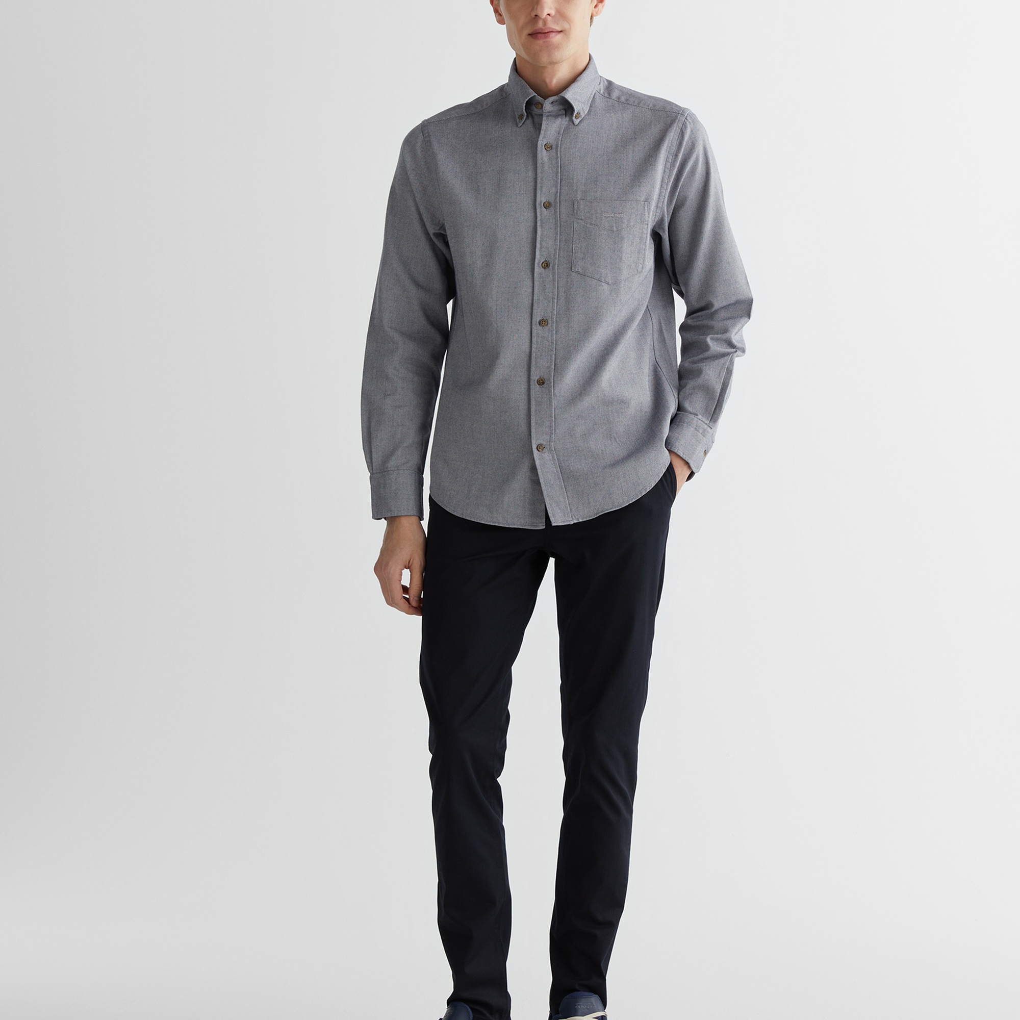 GANT Erkek Gri Regular Fit Düğmeli Yaka Gömlek