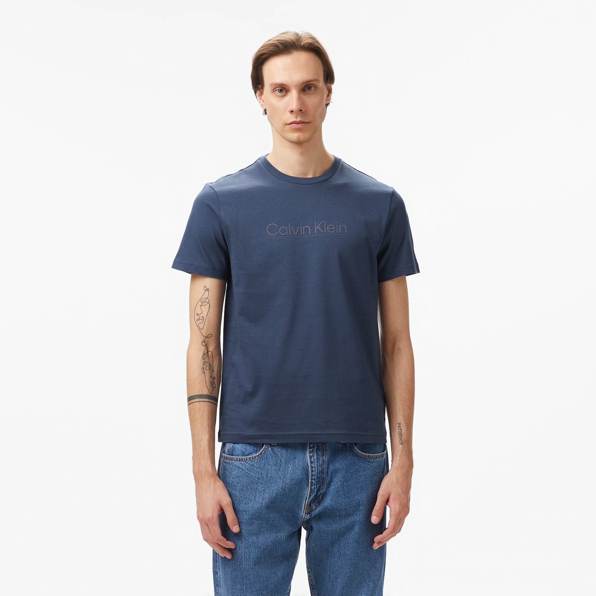 Calvin Klein Raised Line Logo Erkek Lacivert T-Shirt