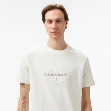  Calvin Klein Jeans Chenılle Monologo Erkek Beyaz T-Shirt