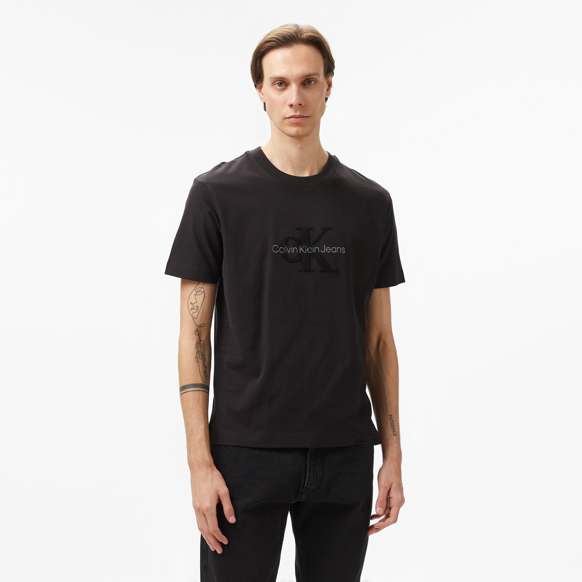 Calvin Klein Jeans Chenille Monologo Erkek Siyah T-Shirt