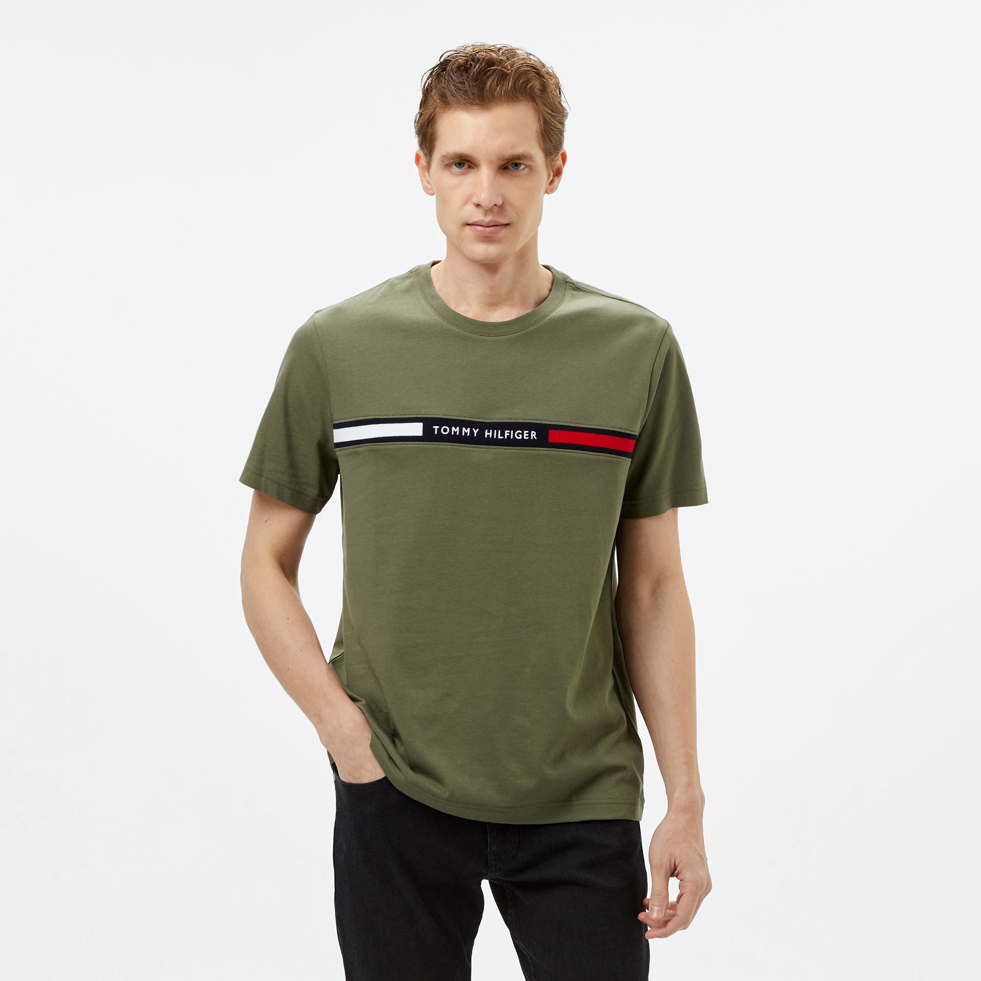 Tommy Hilfiger Hilfiger Chest Insert Erkek Yeşil T-Shirt