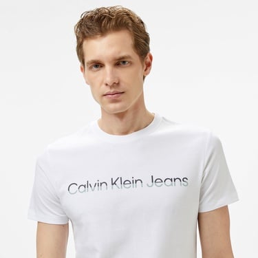  Calvin Klein Two Tone Institutional Erkek Beyaz T-Shirt