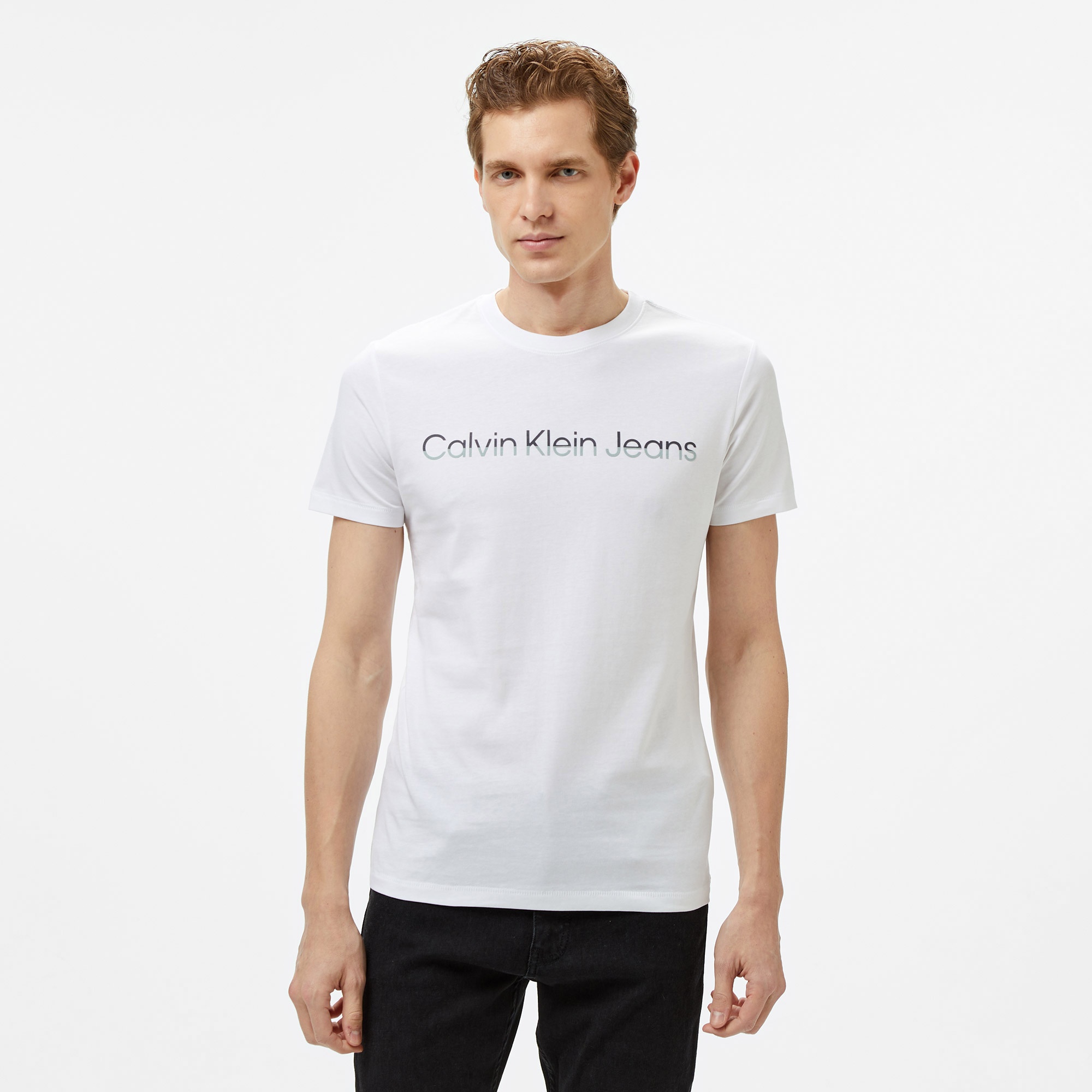 Calvin Klein Two Tone Institutional Erkek Beyaz T-Shirt