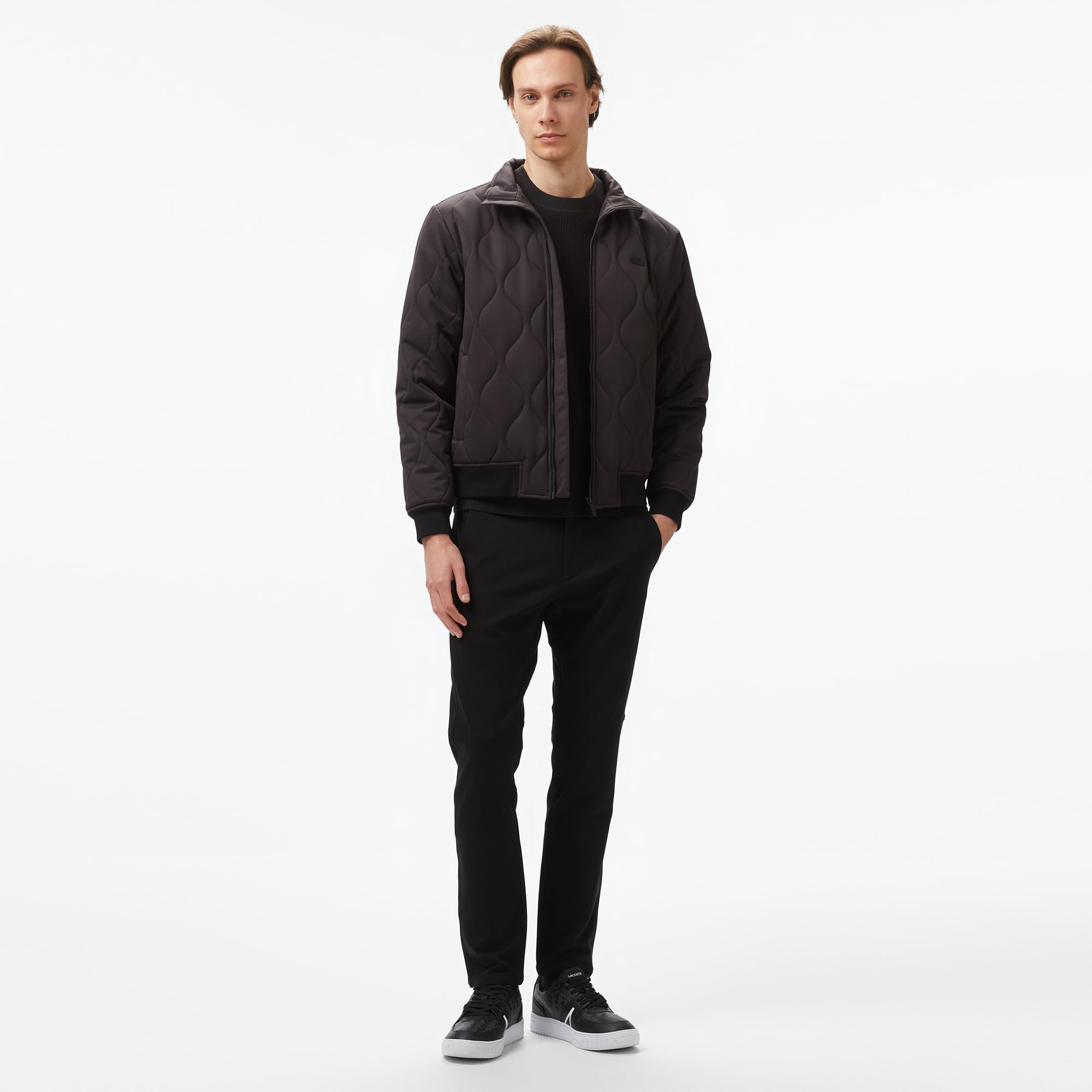 Lacoste Erkek Relaxed Fit Dik Yaka Kapitone Siyah Mont