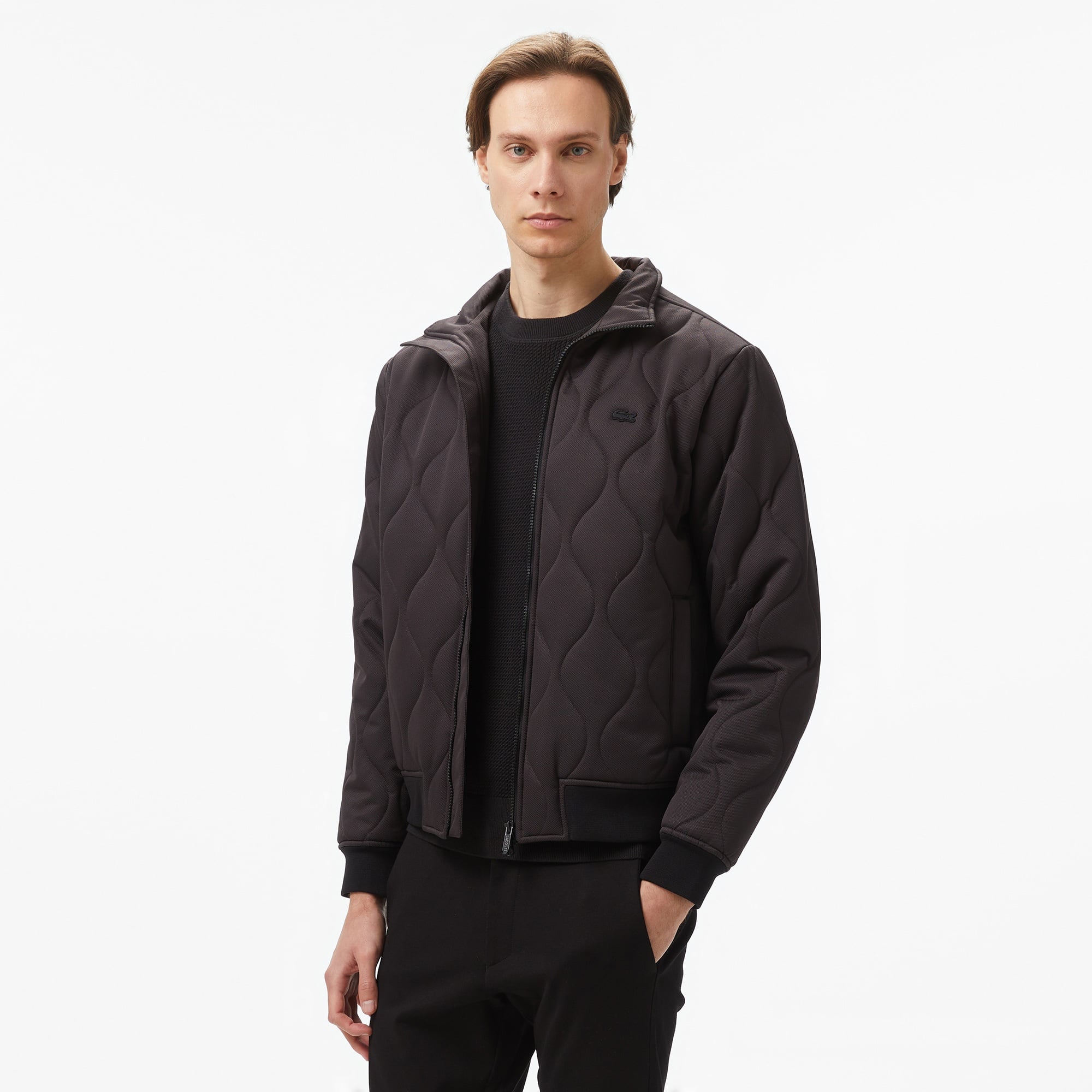 Lacoste Erkek Relaxed Fit Dik Yaka Kapitone Siyah Mont