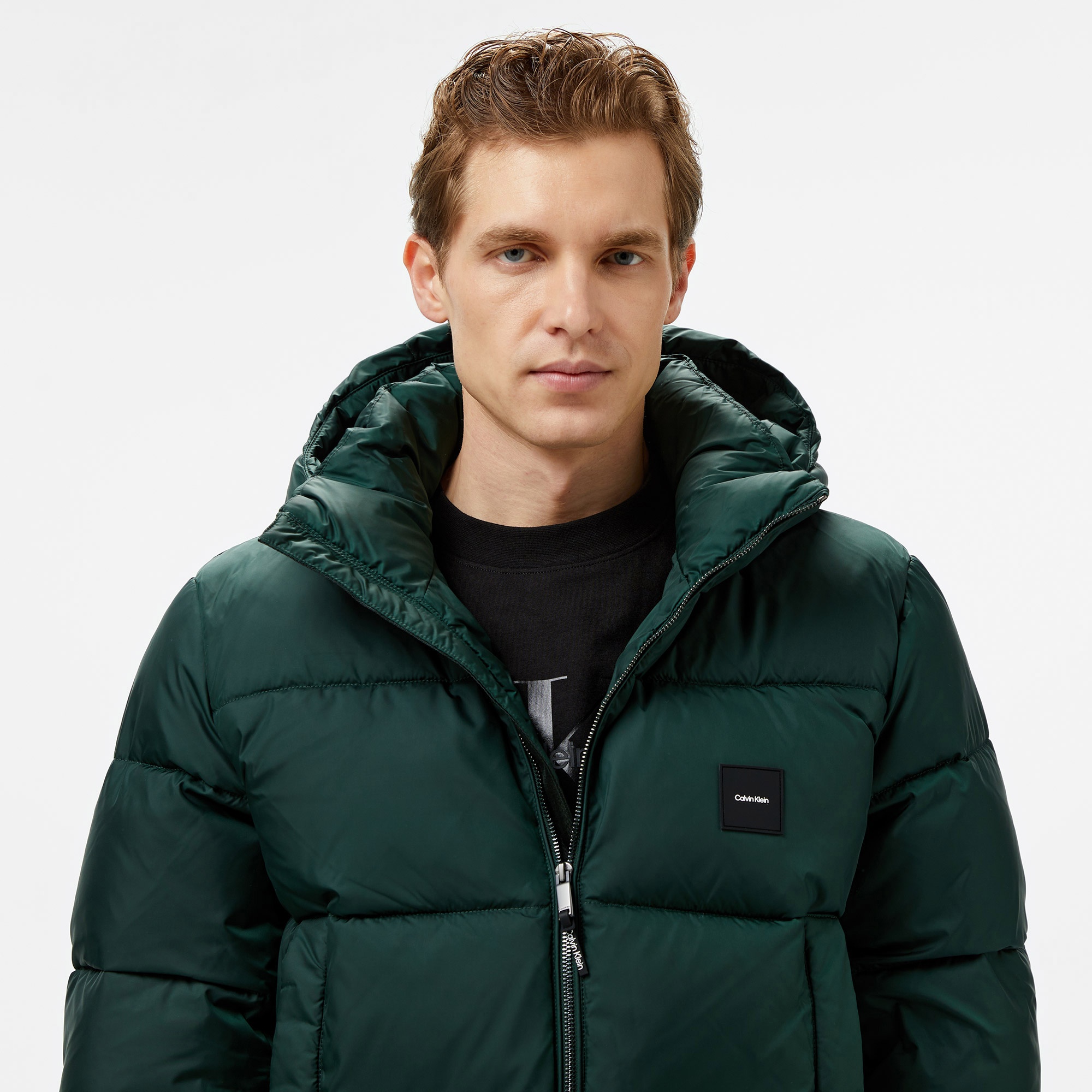 Calvin Klein Hooded Quilt Puffer Erkek Yeşil Mont