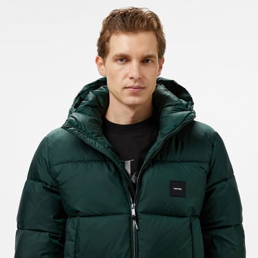  Calvin Klein Hooded Quilt Puffer Erkek Yeşil Mont