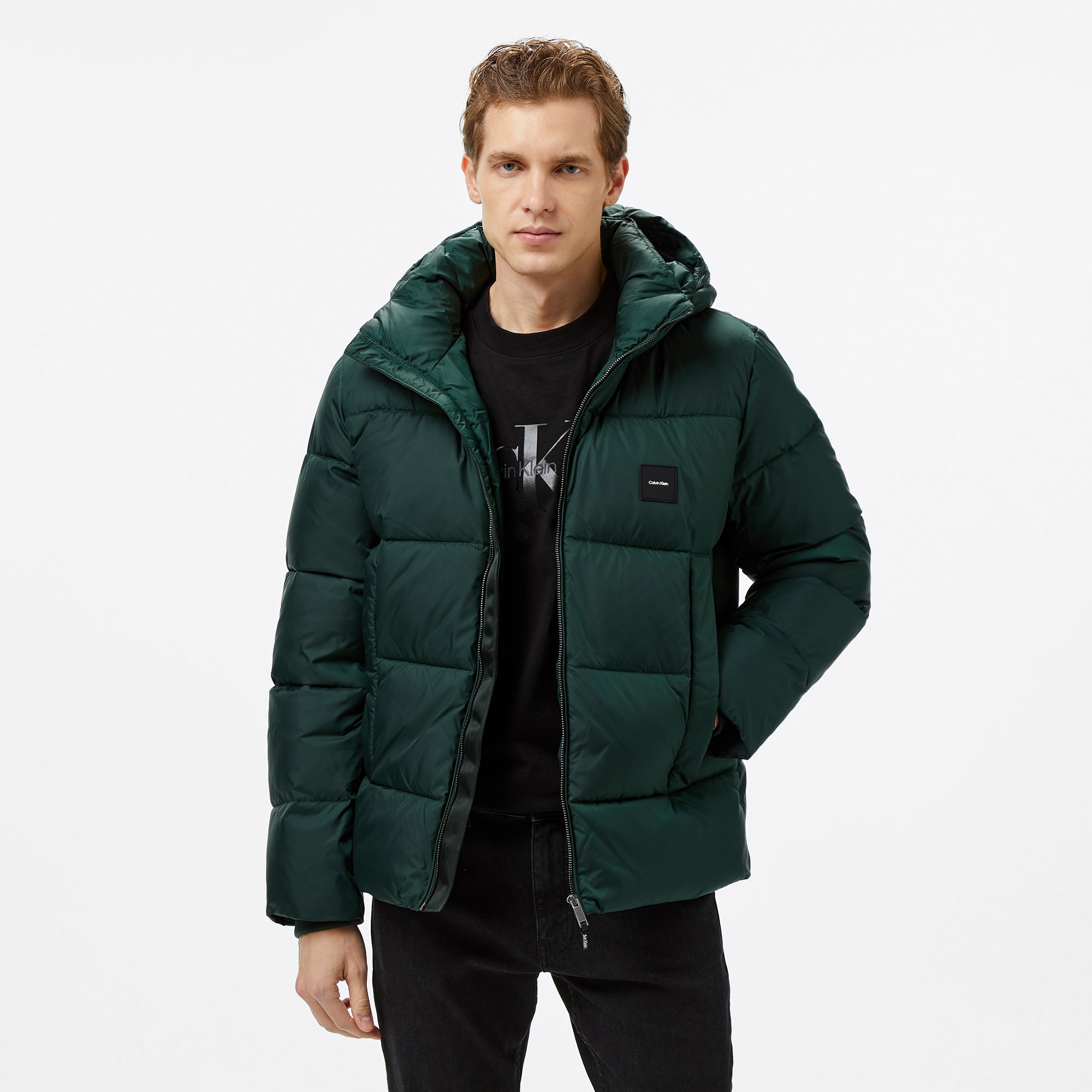 Calvin Klein Hooded Quilt Puffer Erkek Yeşil Mont