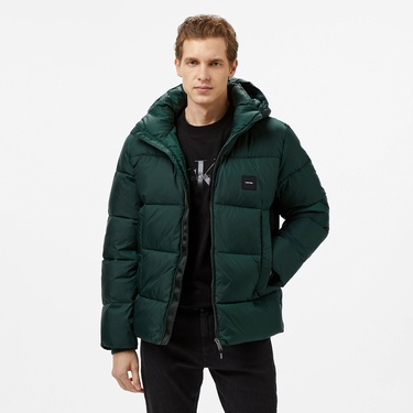  Calvin Klein Hooded Quilt Puffer Erkek Yeşil Mont