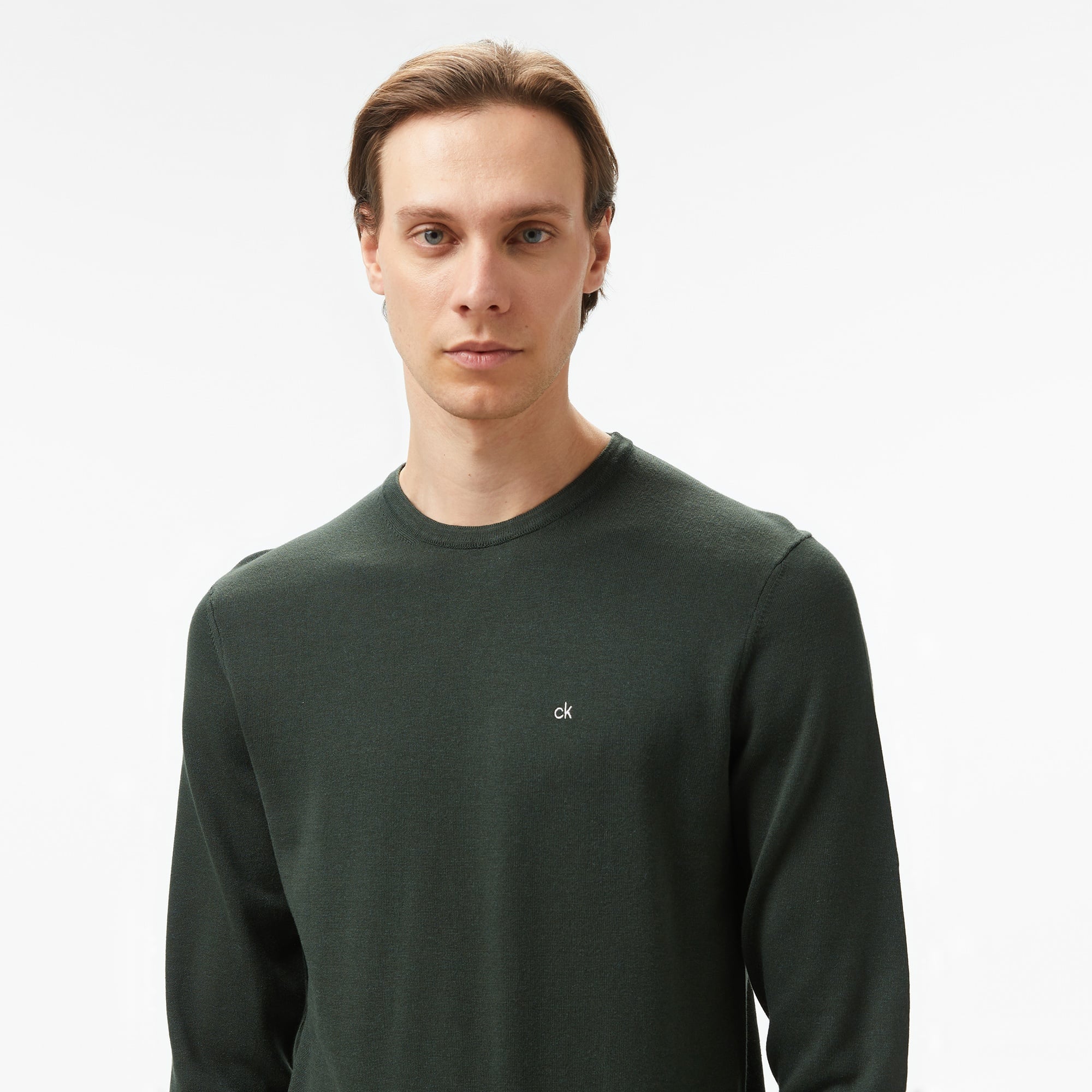 Calvin Klein Cotton Silk Blend Erkek Yeşil Kazak