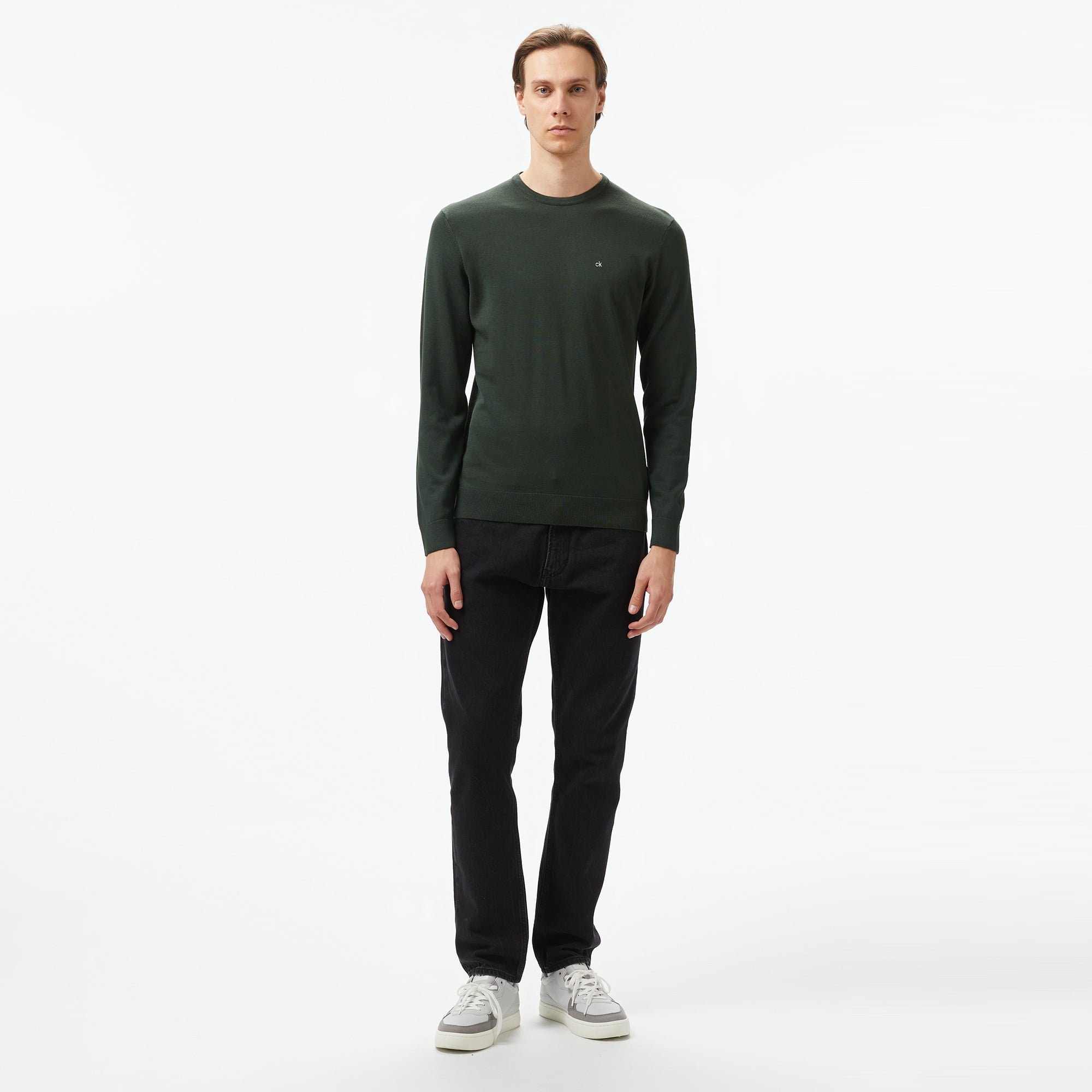 Calvin Klein Cotton Silk Blend Erkek Yeşil Kazak