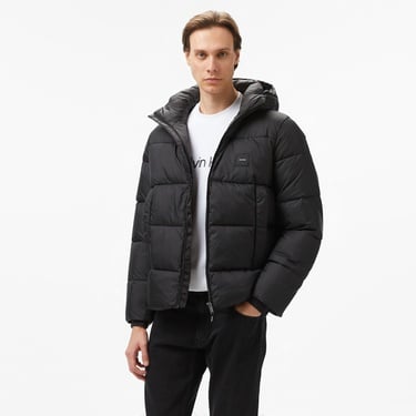  Calvin Klein Hooded Quilt Puffer Erkek Siyah Mont