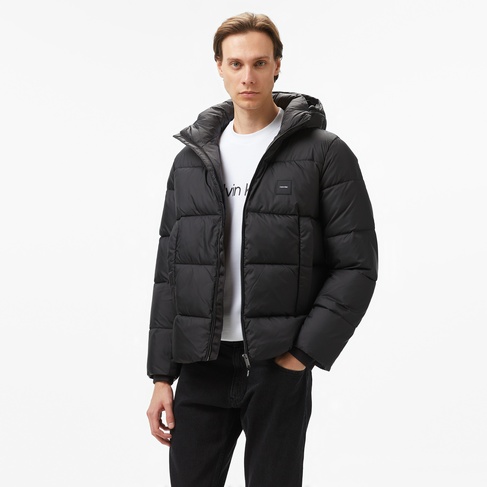  Calvin Klein Hooded Quilt Puffer Erkek Siyah Mont
