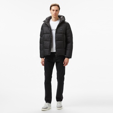  Calvin Klein Hooded Quilt Puffer Erkek Siyah Mont