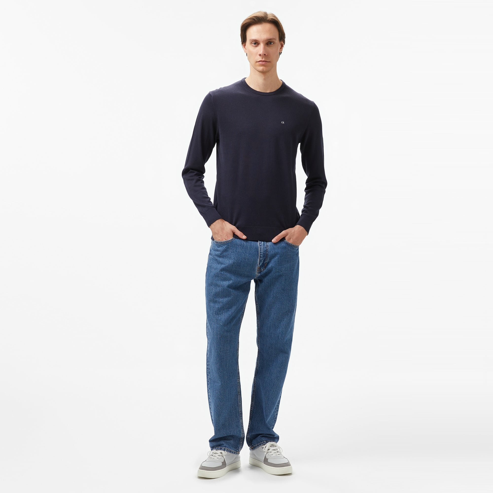 Calvin Klein Cotton Silk Blend Erkek Lacivert Kazak