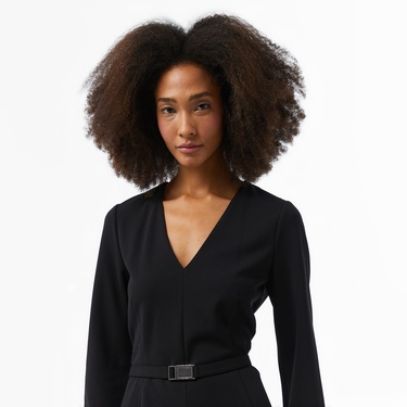  Calvin Klein Scuba Crepe Draped Kadın Siyah Elbise