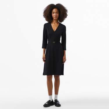  Calvin Klein Scuba Crepe Draped Kadın Siyah Elbise