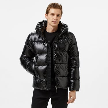 Calvin Klein Hooded Quilt Puffer Gloss Erkek Siyah Mont