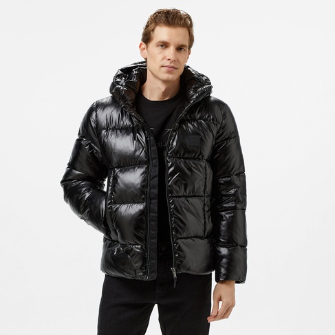  Calvin Klein Hooded Quilt Puffer Gloss Erkek Siyah Mont