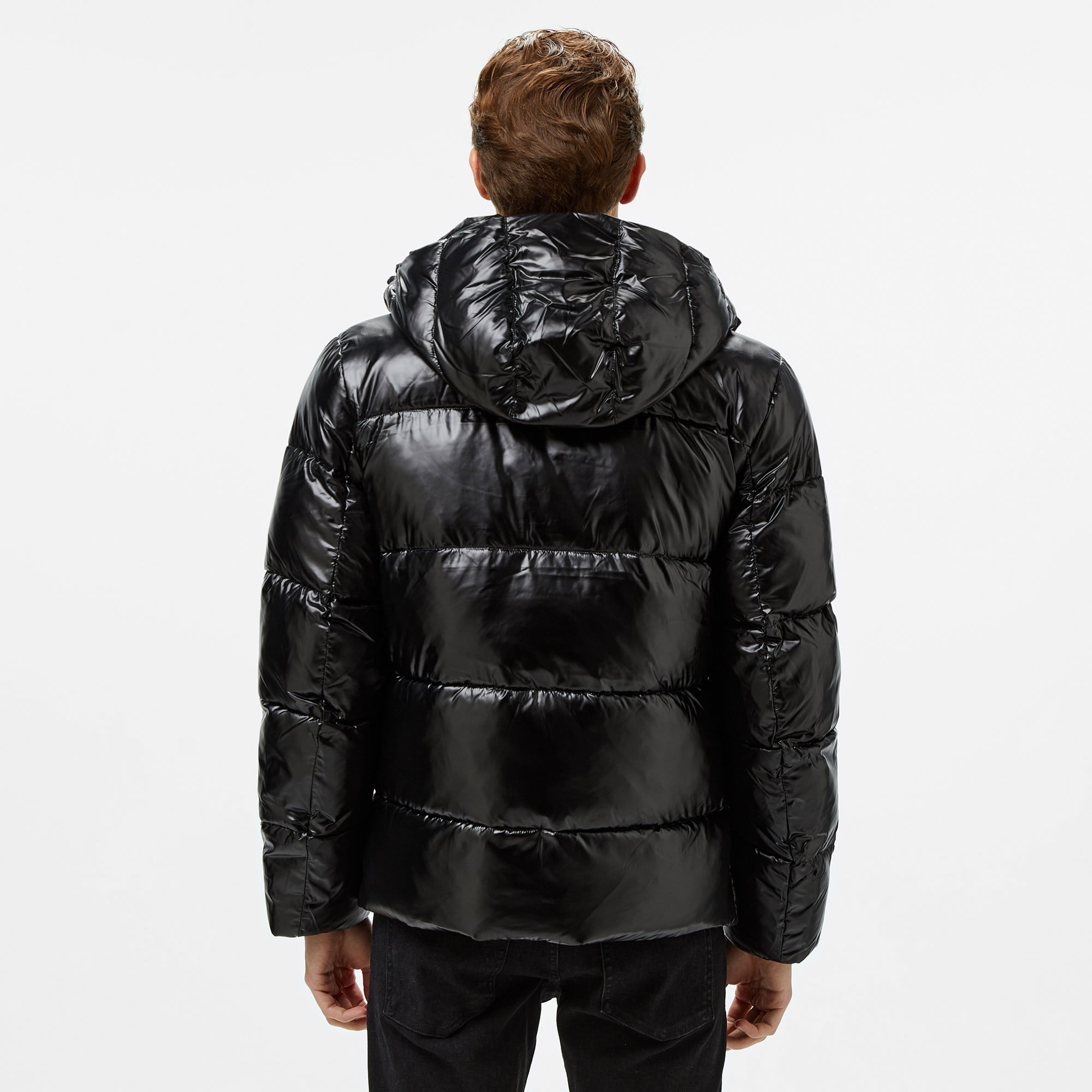 Calvin Klein Hooded Quilt Puffer Gloss Erkek Siyah Mont