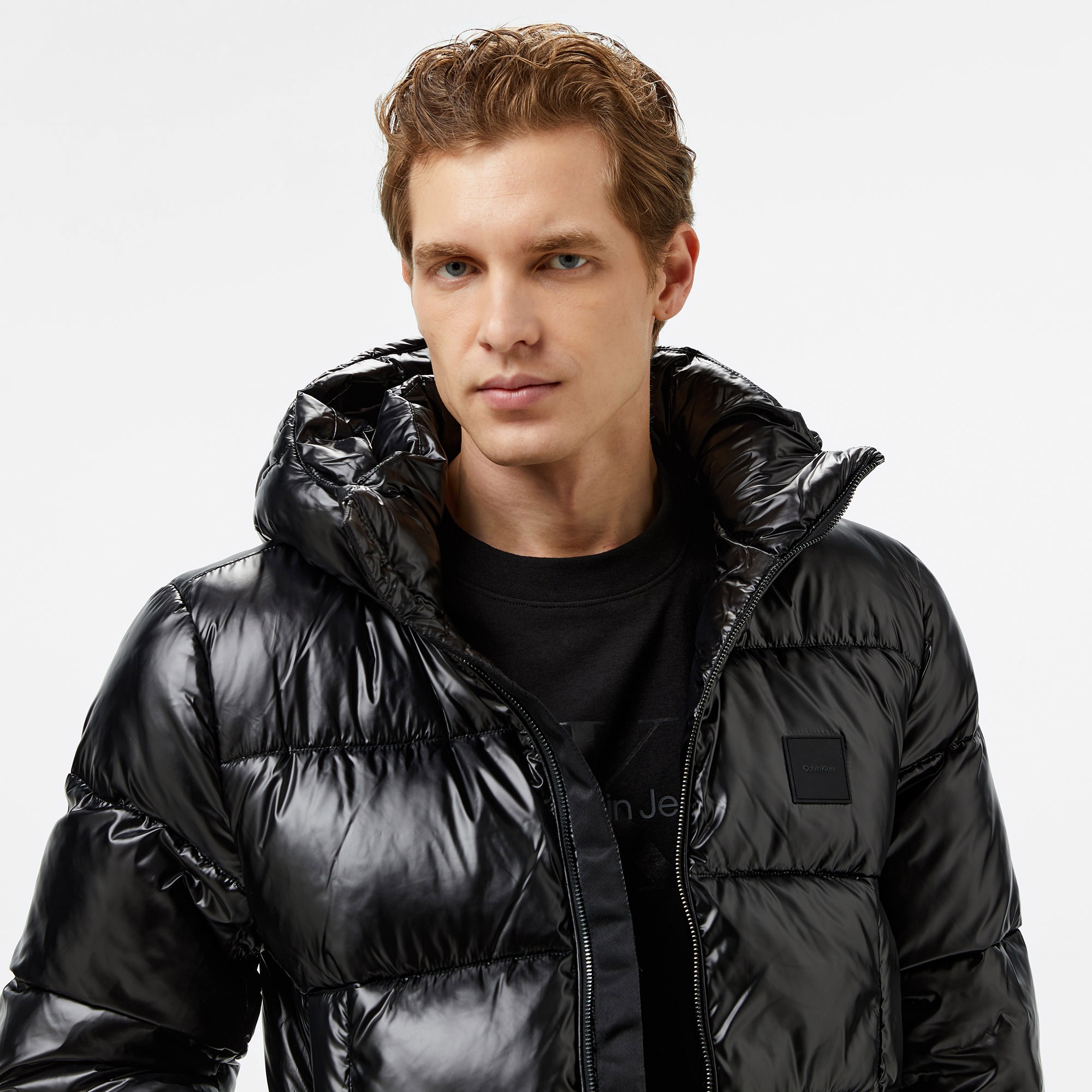 Calvin Klein Hooded Quilt Puffer Gloss Erkek Siyah Mont