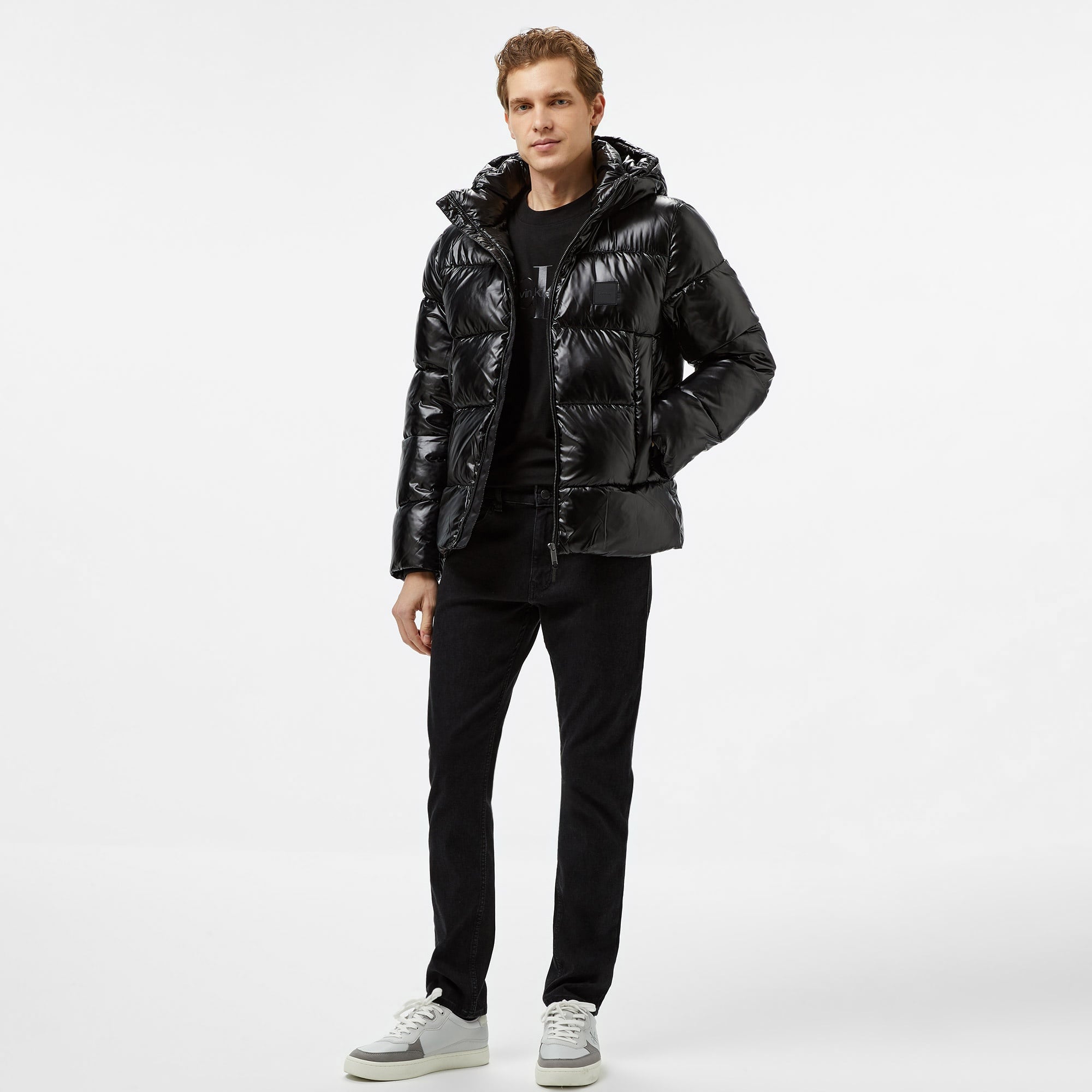 Calvin Klein Hooded Quilt Puffer Gloss Erkek Siyah Mont