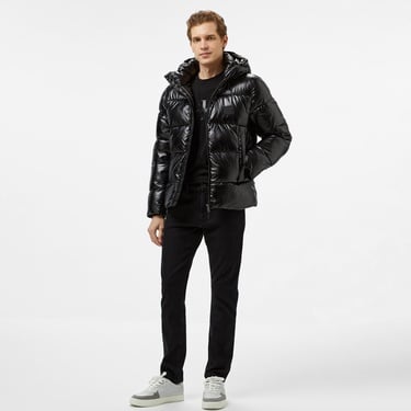  Calvin Klein Hooded Quilt Puffer Gloss Erkek Siyah Mont