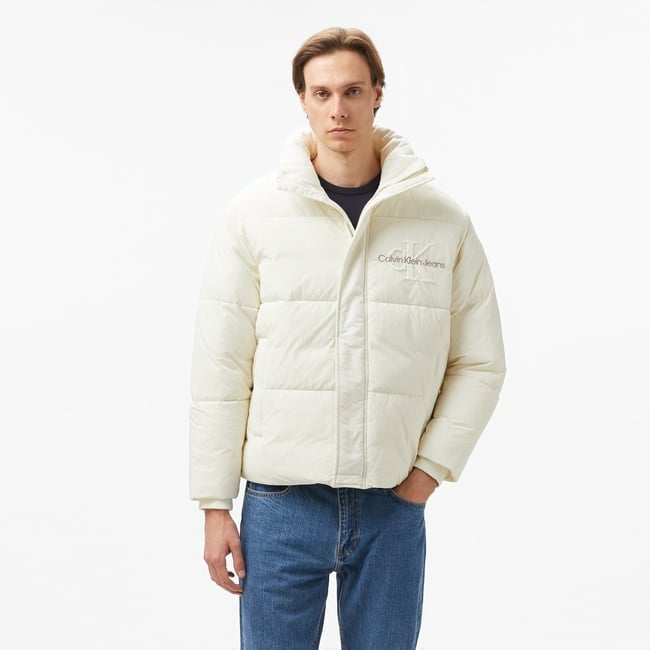  Calvin Klein Jeans Chenille Puffer Erkek Beyaz Mont