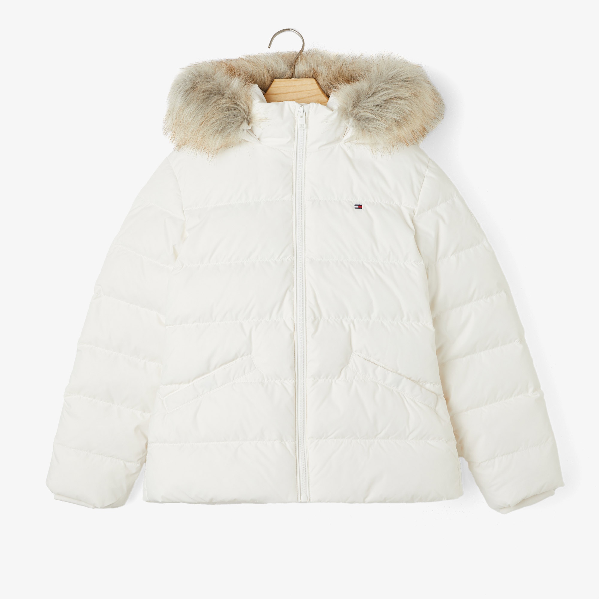 Tommy Hilfiger Essential Down Fur Hood Çocuk Beyaz Ceket