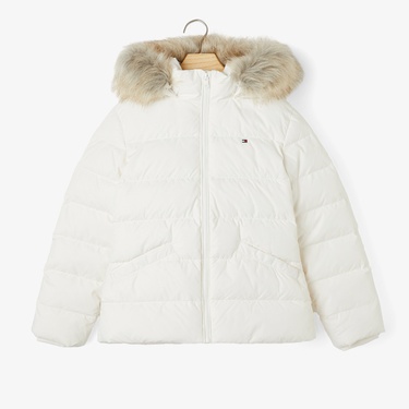  Tommy Hilfiger Essential Down Fur Hood Çocuk Beyaz Ceket