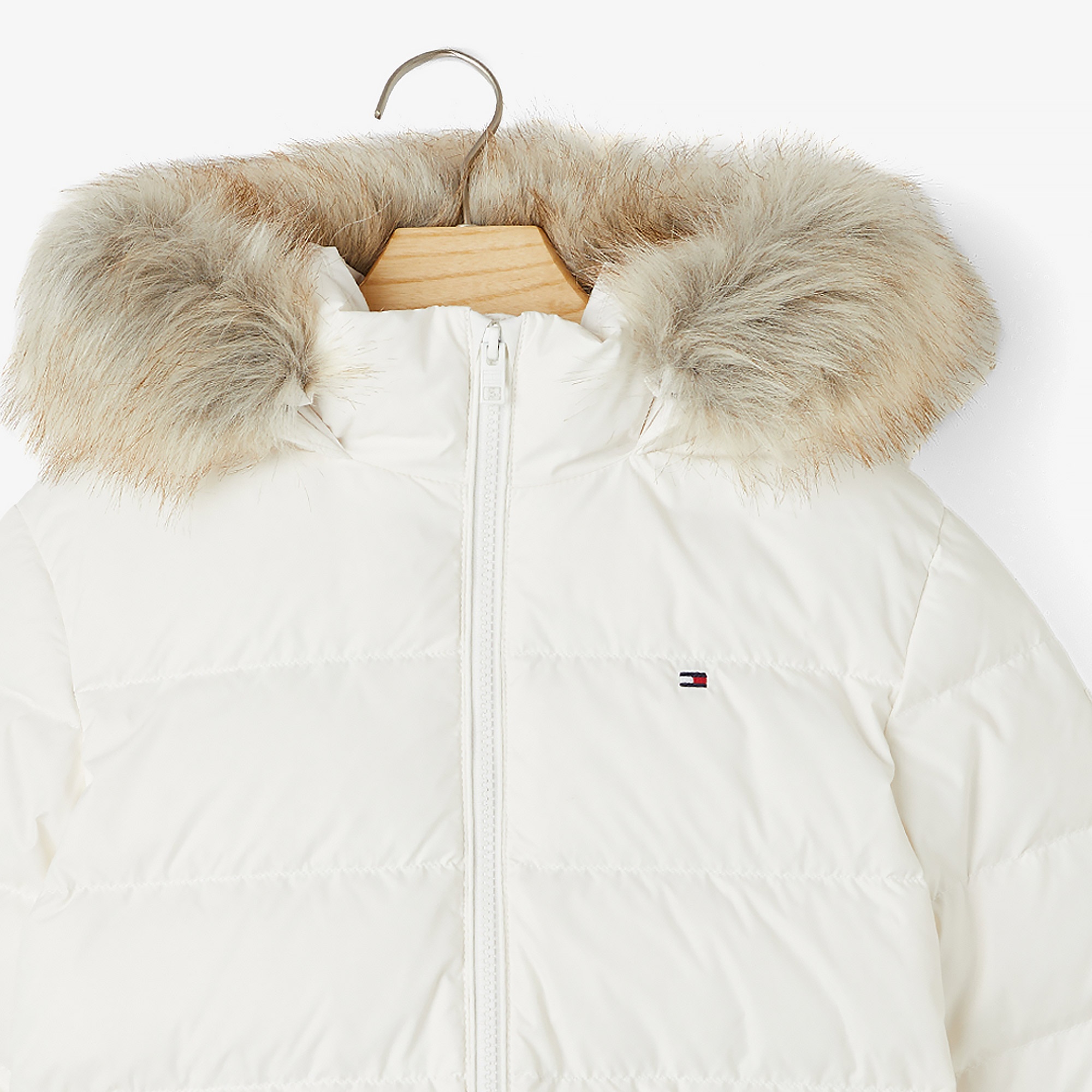 Tommy Hilfiger Essential Down Fur Hood Çocuk Beyaz Ceket