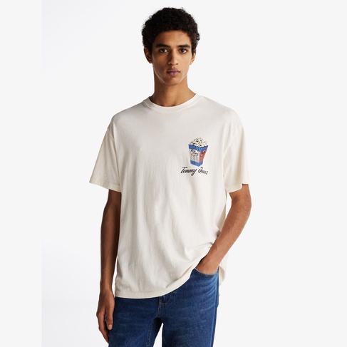  Tommy Jeans Badge Crew Erkek Beyaz T-Shirt