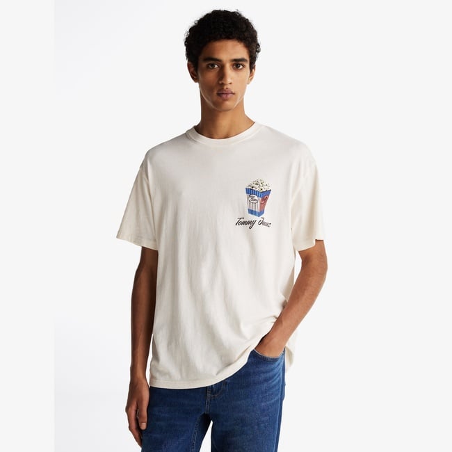  Tommy Jeans Badge Crew Erkek Beyaz T-Shirt