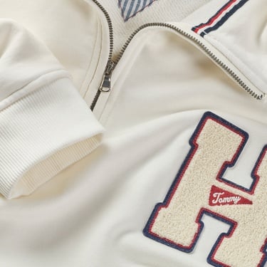 Tommy Jeans 1/4 Zip Towel Patch Erkek Beyaz Sweatshirt