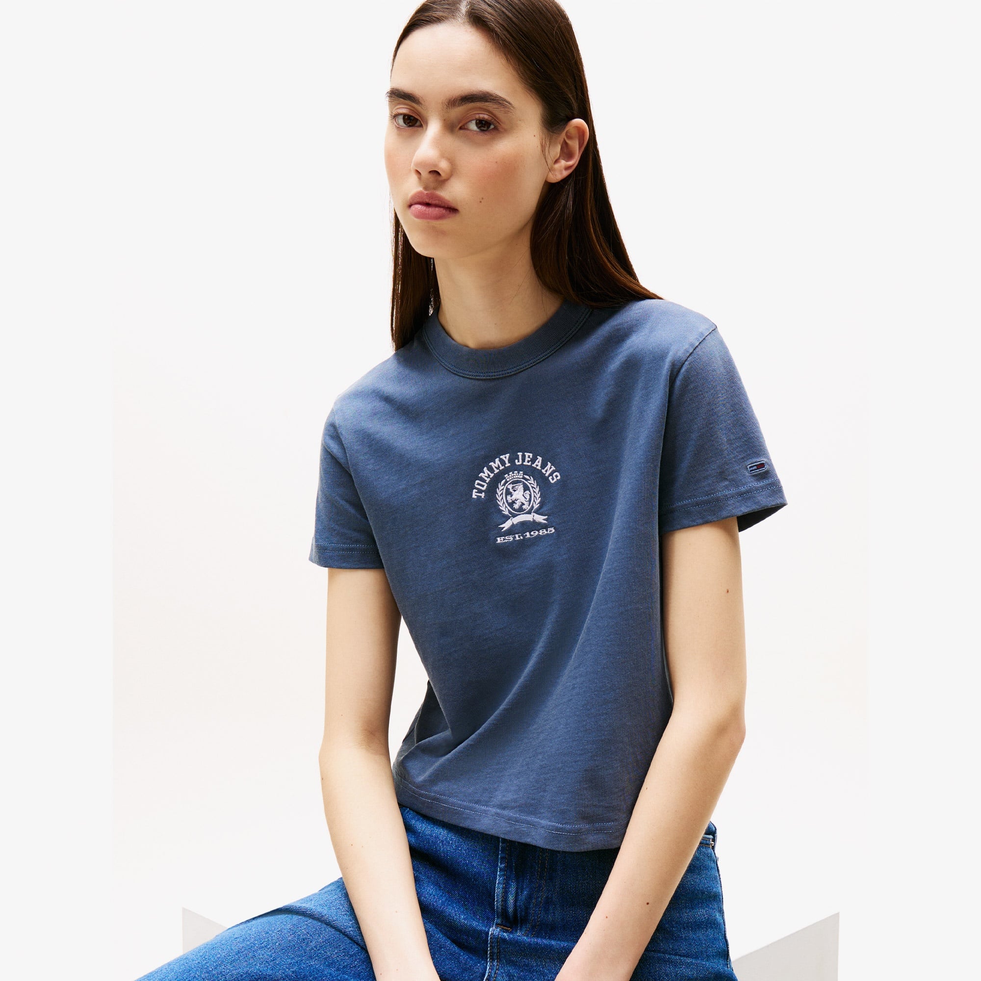 Tommy Jeans Regular Varsity Crew Kadın Mavi T-Shirt