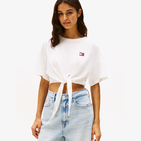  Tommy Jeans Reg Waist Tie Badge Ext Kadın Beyaz T-Shirt