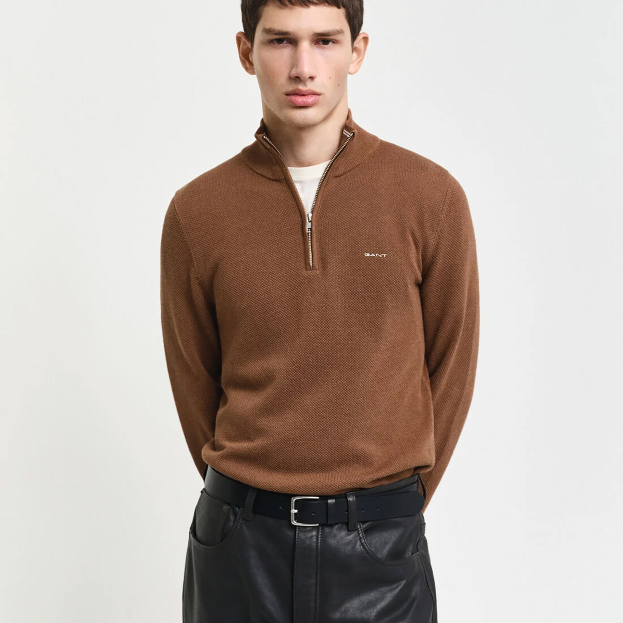 GANT Erkek Kahverengi Regular Fit Yarım Fermuarlı Kazak