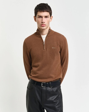  GANT Erkek Kahverengi Regular Fit Yarım Fermuarlı Kazak