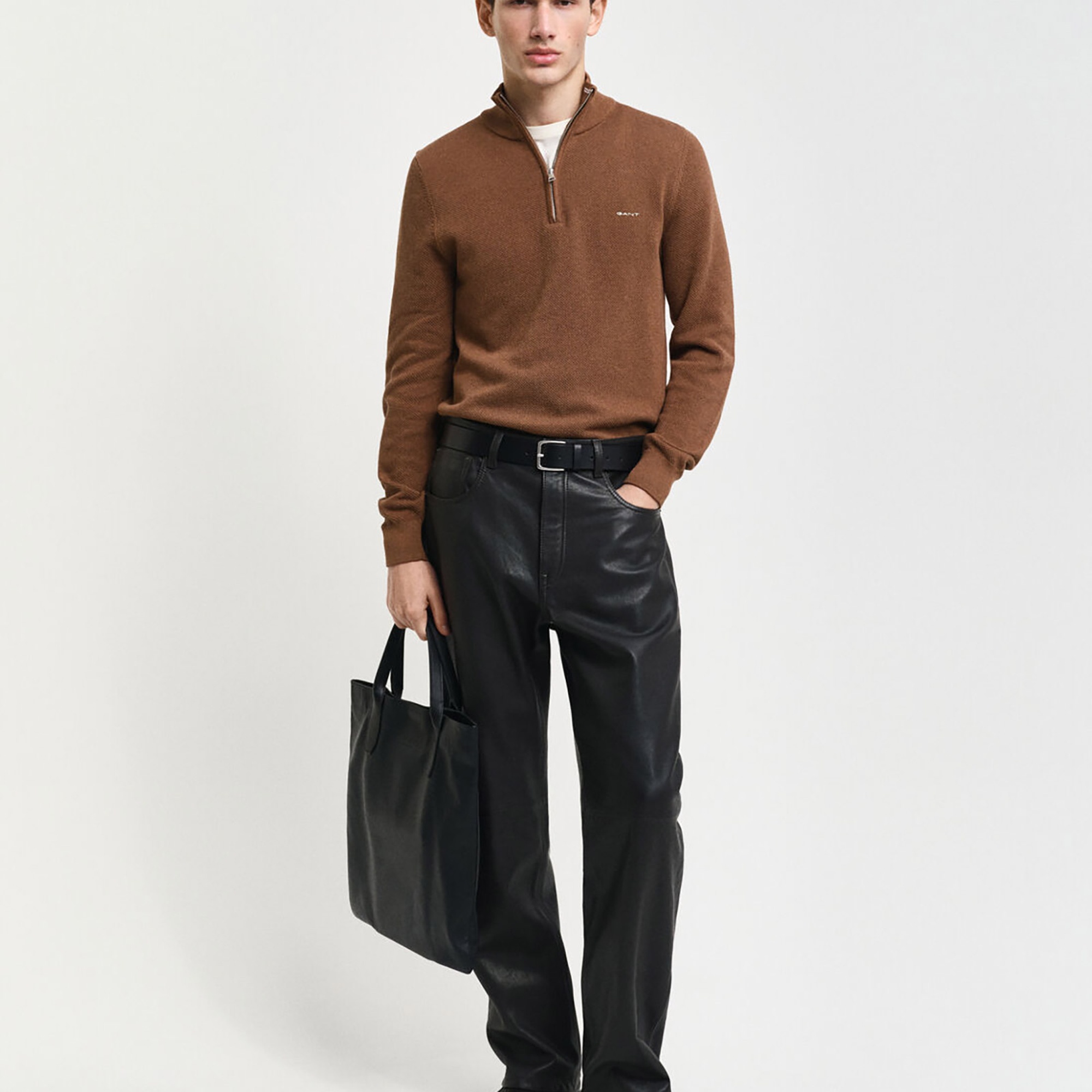 GANT Erkek Kahverengi Regular Fit Yarım Fermuarlı Kazak