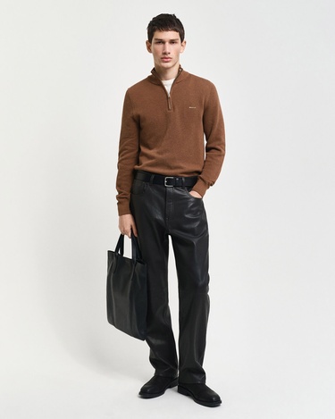  GANT Erkek Kahverengi Regular Fit Yarım Fermuarlı Kazak