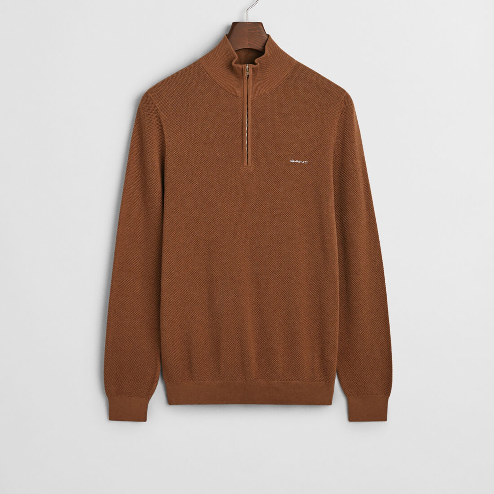 GANT Erkek Kahverengi Regular Fit Yarım Fermuarlı Kazak