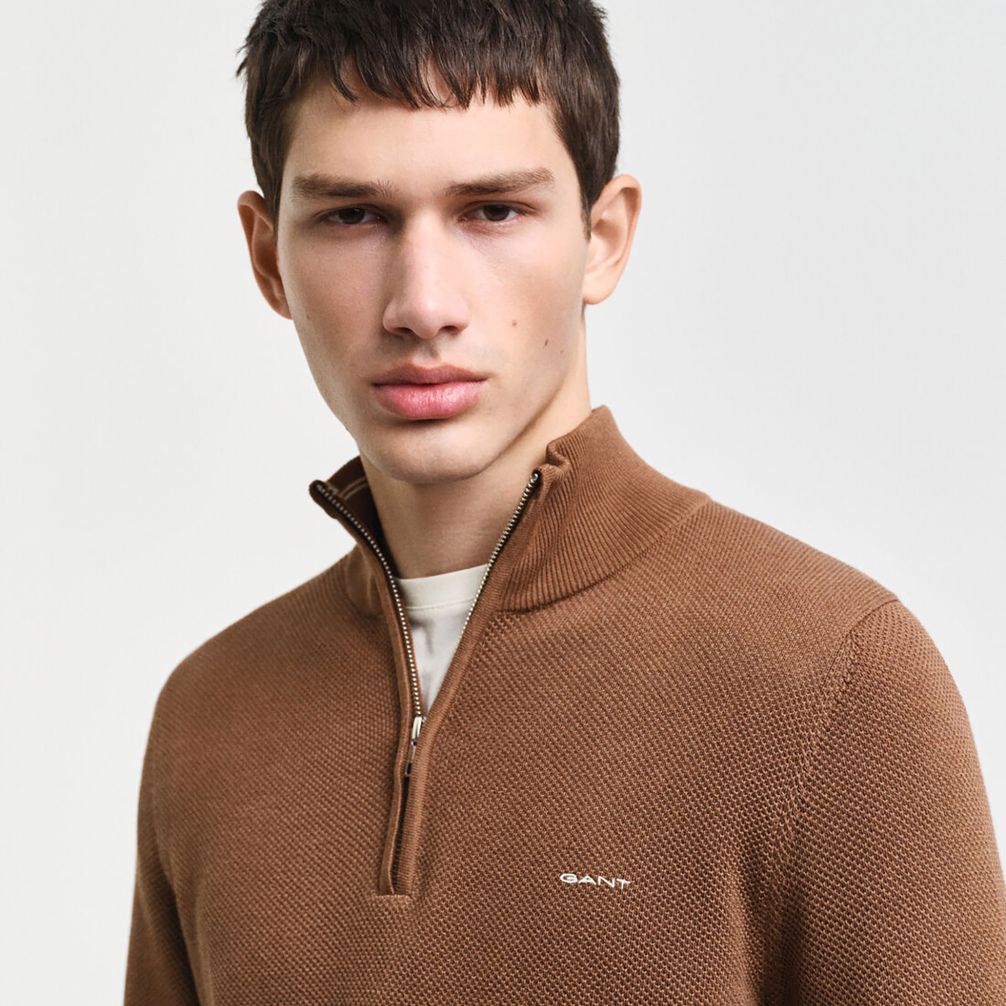 GANT Erkek Kahverengi Regular Fit Yarım Fermuarlı Kazak