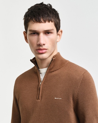  GANT Erkek Kahverengi Regular Fit Yarım Fermuarlı Kazak