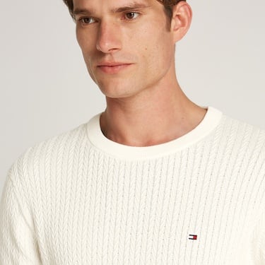 Tommy Hilfiger Herringbone Structure Erkek Beyaz Kazak