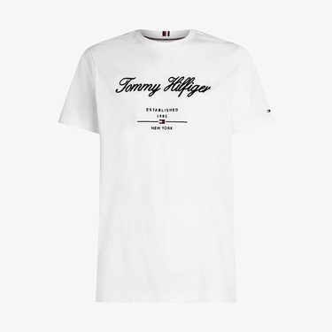  Tommy Hilfiger Script Logo Erkek Beyaz T-Shirt