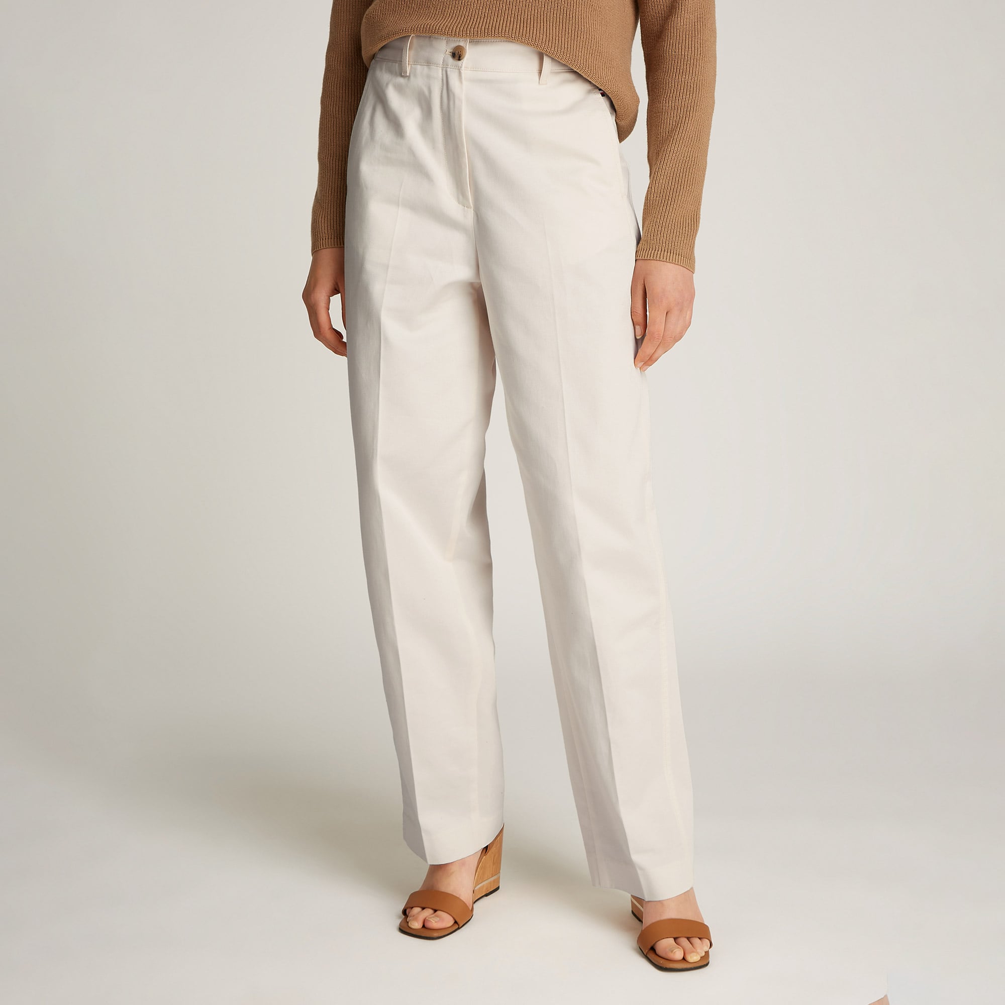  Tommy Hilfiger Cotton Barrel Relaxed Chino Kadın Krem Pantolon