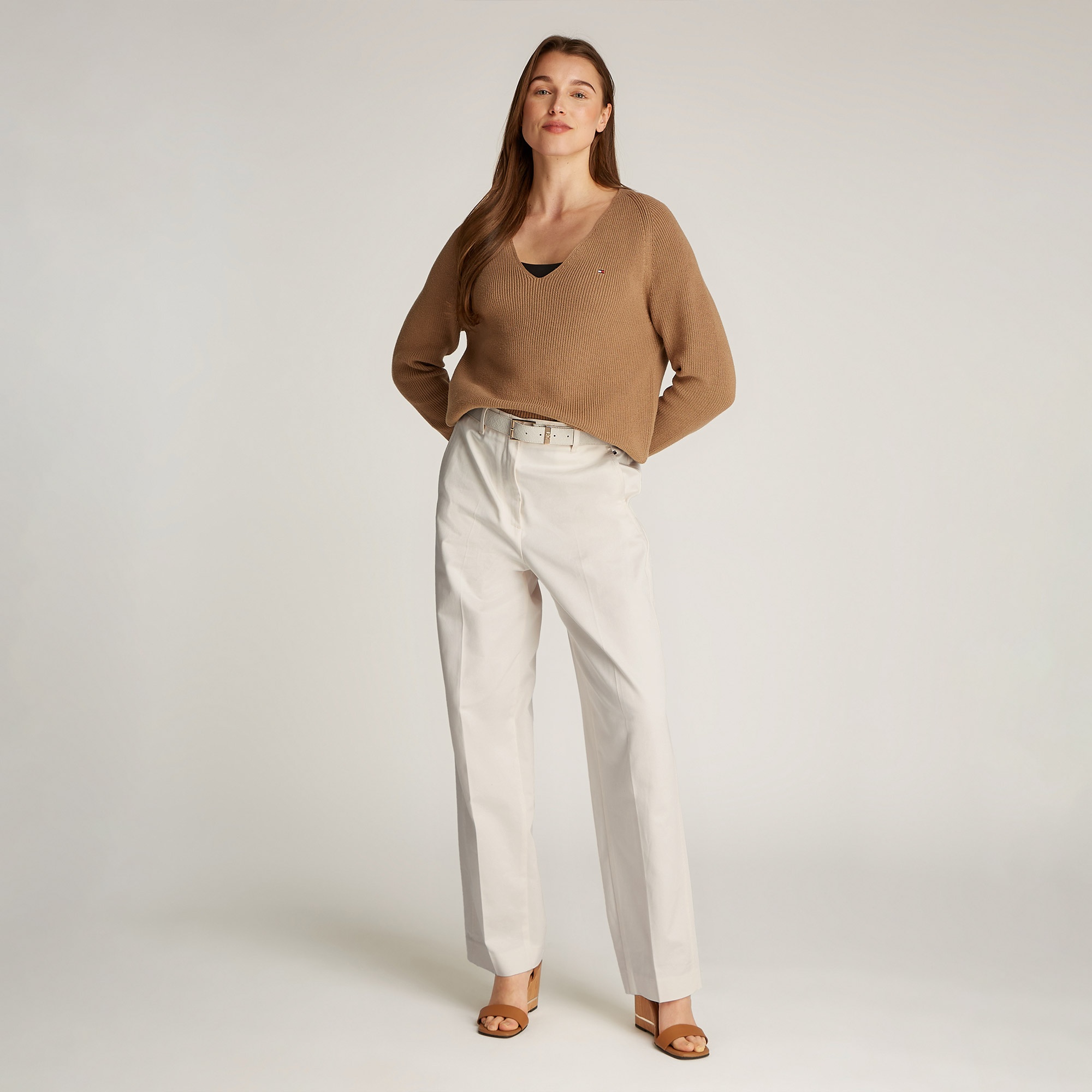 Tommy Hilfiger Cotton Barrel Relaxed Chino Kadın Krem Pantolon