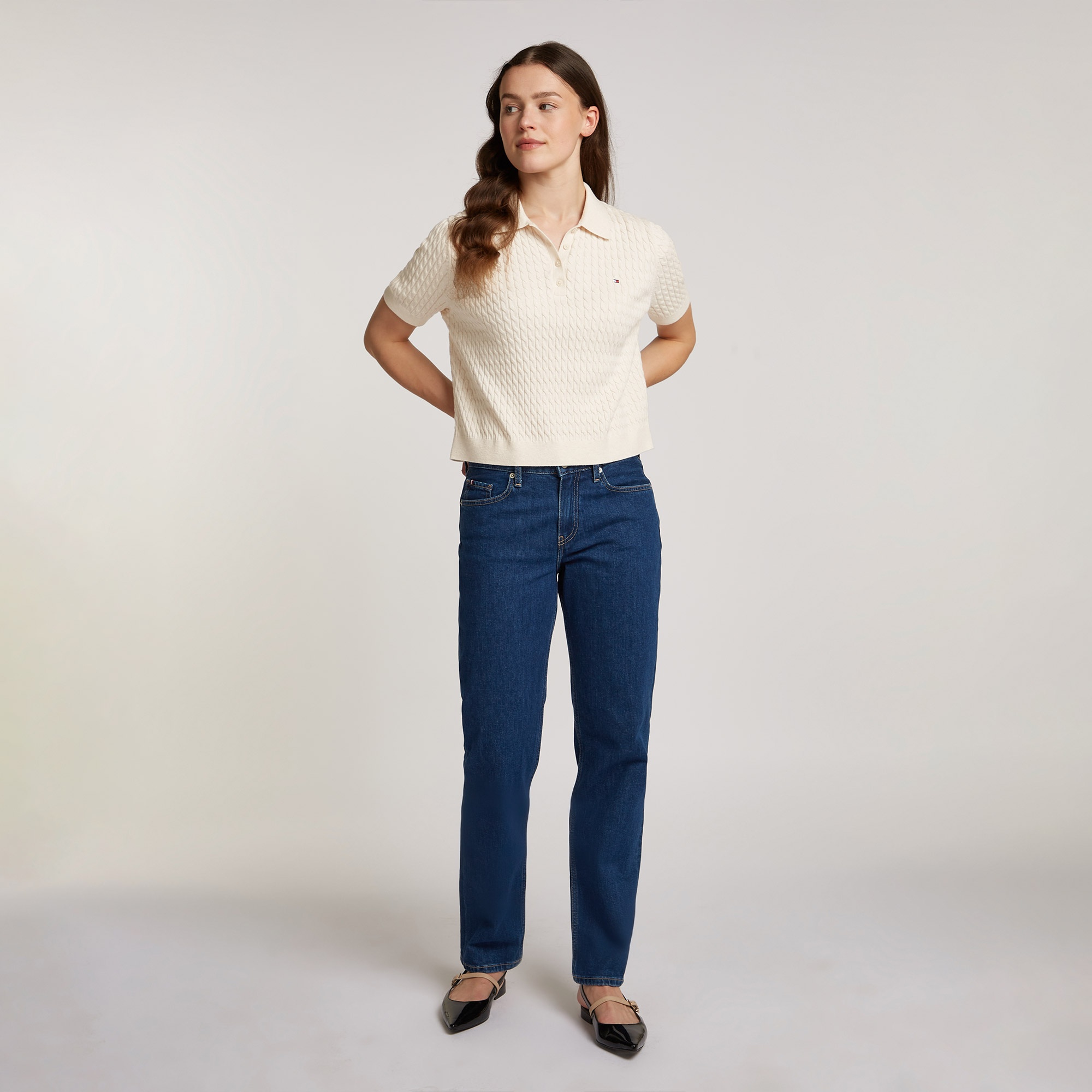 Tommy Hilfiger Co Cable Fine Gg Kadın Bej Kazak